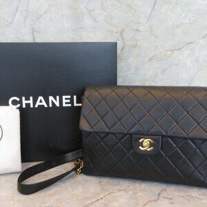 Authentic 1990s Chanel Backpack Black Lambskin Leather Quilted Vintage